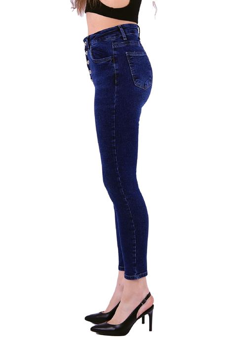 High Waisted Skinny Jean with Five Buttons in Front Dark Blue Denim Dark Blue Denim (28-33)