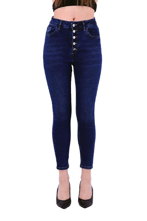 High Waisted Skinny Jean with Five Buttons in Front Dark Blue Denim Dark Blue Denim (28-33)