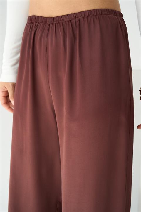 Kadın Leopar Lastikli Dokuma Pantolon - Bordo