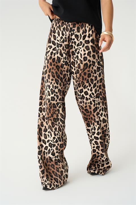 Kadın Leopar Lastikli Dokuma Pantolon - Leopar