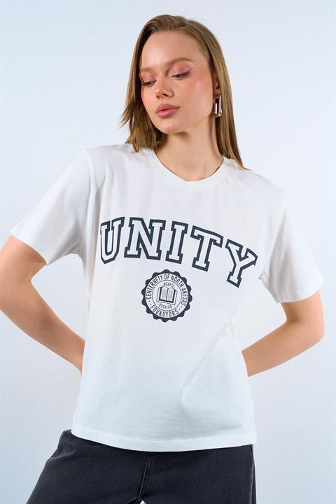 Kadın Unity Örme T-shirt - Krem