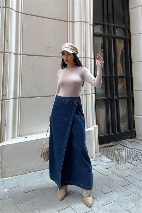 Kapaklı Uzun Boy Kot Etek