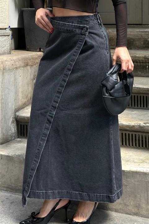 Kapaklı Uzun Boy Kot Etek