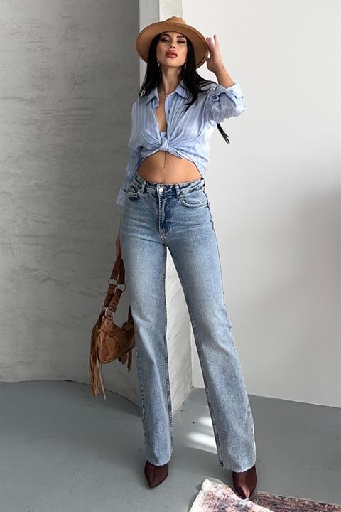 Kesik Paça Straight Fit Kot Pantolon
