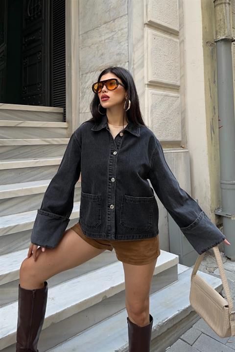 Kolu Katlama Detaylı Kot Ceket