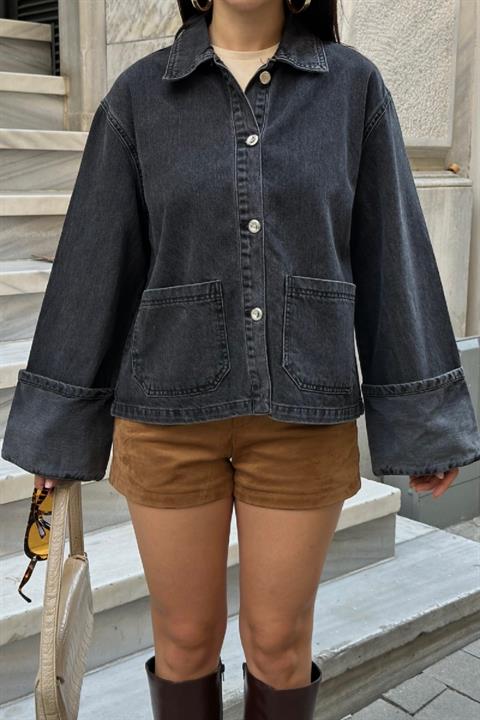 Kolu Katlama Detaylı Kot Ceket