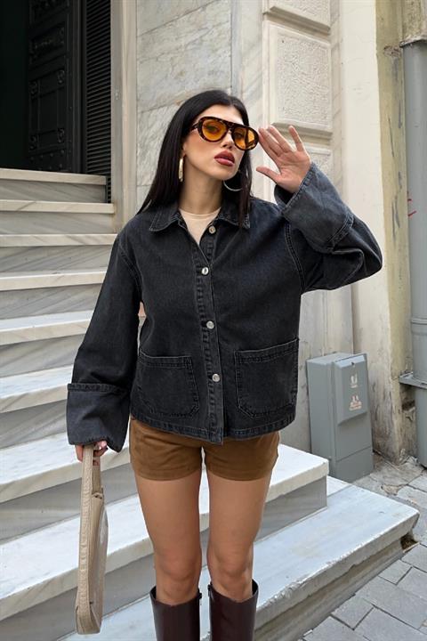 Kolu Katlama Detaylı Kot Ceket