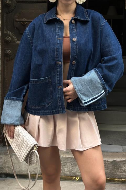 Kolu Katlama Detaylı Kot Ceket