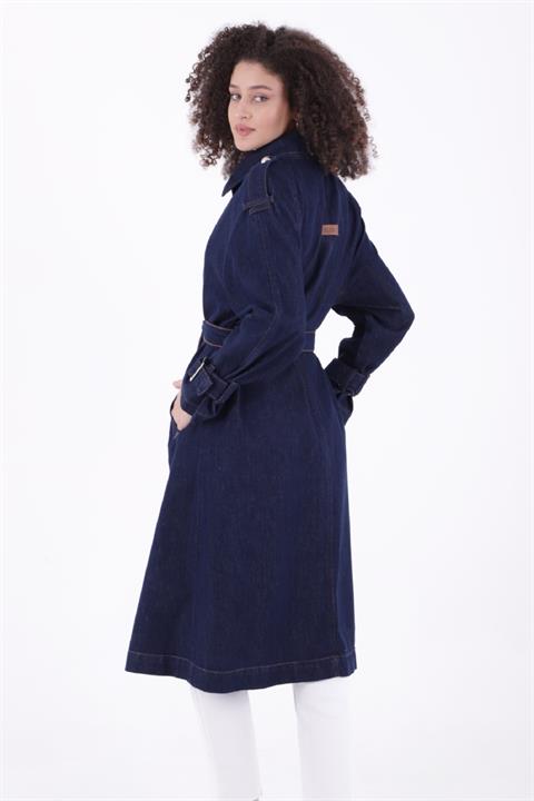 Kruvaze Yaka Kemerli Oversize Uzun Trençkot