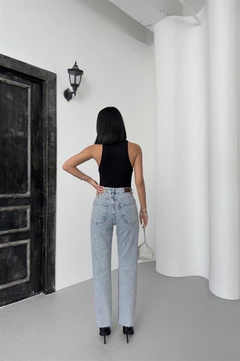 Leopar Taşlı Mom Fit Kot Pantolon