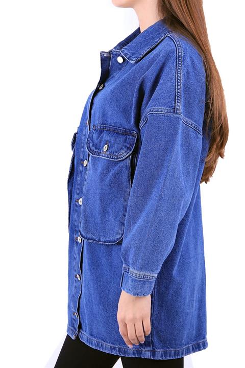 Long Balloon Denim Jacket with Pocket Dark Blue Denim (S-L-5)