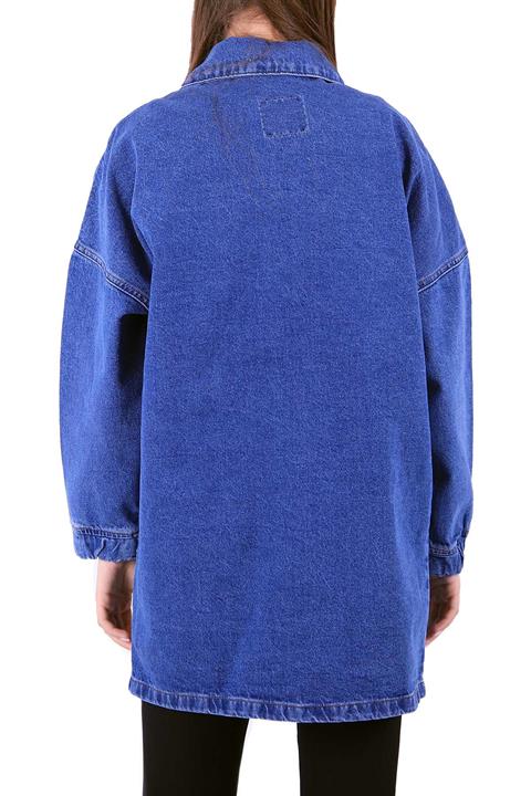 Long Balloon Denim Jacket with Pocket Dark Blue Denim (S-L-5)