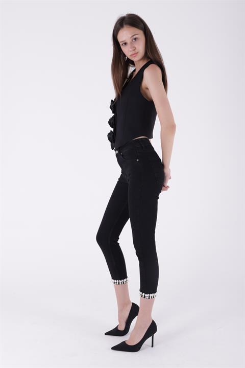 Paçası Taşlı Skinny Kot Pantolon