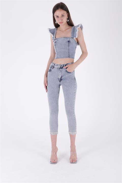 Paçası Taşlı Skinny Kot Pantolon