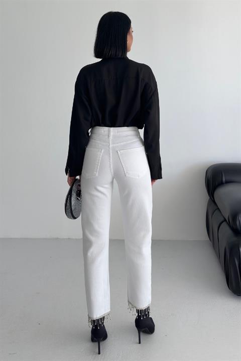 Paçasılı Dikişsiz Paça Mom Kot Pantolon