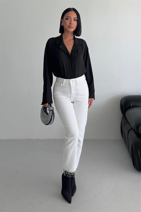 Paçasılı Dikişsiz Paça Mom Kot Pantolon