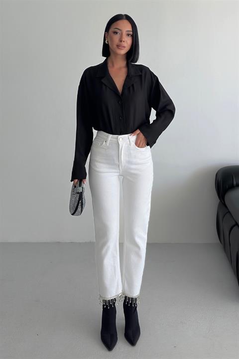 Paçasılı Dikişsiz Paça Mom Kot Pantolon