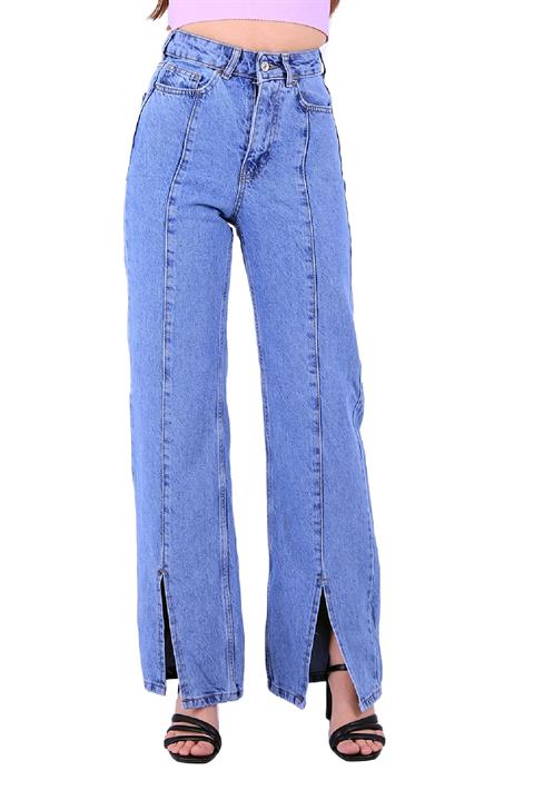 Palazzo Jean with Slit on Finish and Extra Sewing Lines in Front Light Blue Denim (26-31)