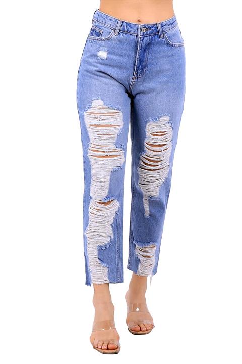 Ripped Boyfriend Jean Middle Blue Denim Middle Blue Denim (27-32)