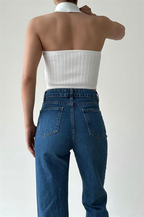 Saç Örgü Crop Bluz - Beyaz