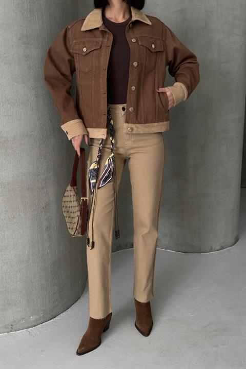 Şerit Detaylı Mom Fit Kot Pantolon