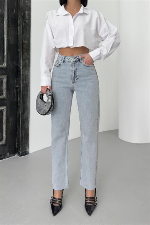 Şerit Taşlı Mom Fit Kot Pantolon