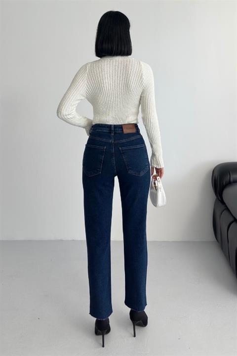 Şerit Taşlı Mom Fit Kot Pantolon