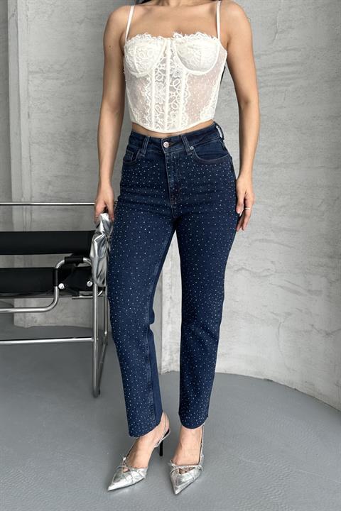 Serpme Yıldızlı Mom Fit Kot Pantolon