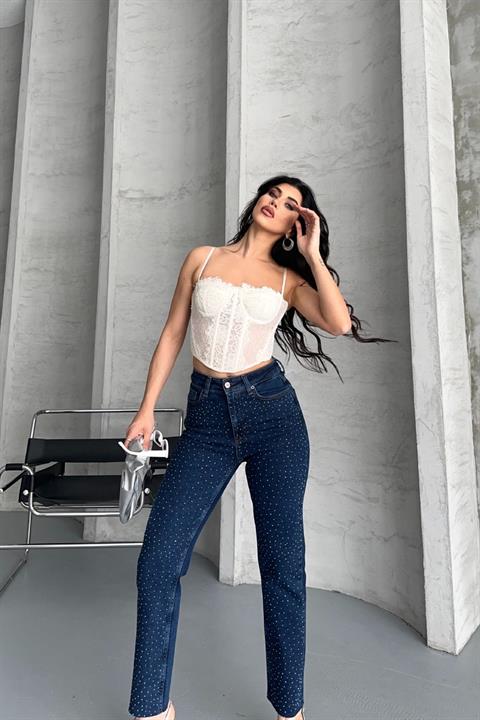 Serpme Yıldızlı Mom Fit Kot Pantolon