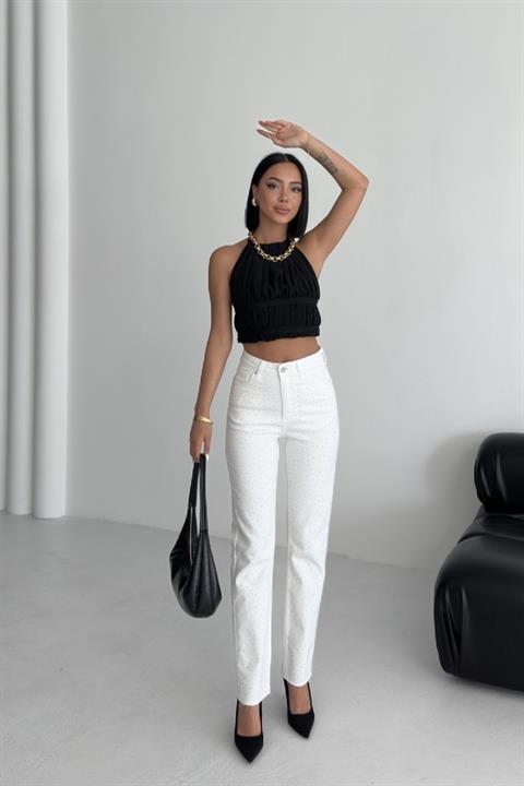 Serpme Yıldızlı Mom Fit Kot Pantolon
