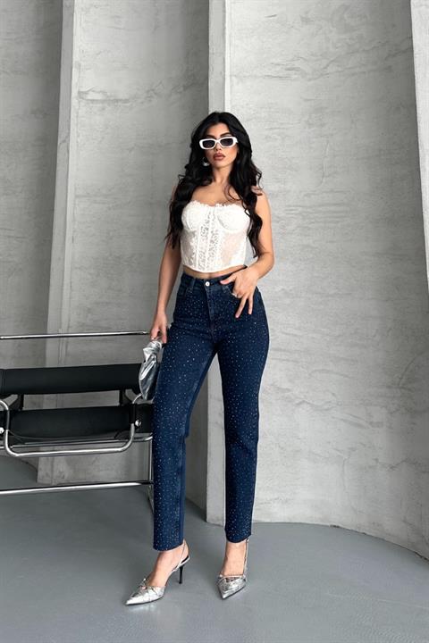 Serpme Yıldızlı Mom Fit Kot Pantolon