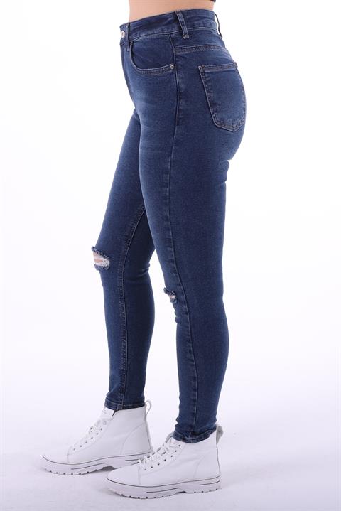 Skinny Jean with Tears on Knees Dark Blue Denim Dark Blue Denim (28-33)