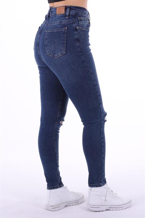 Skinny Jean with Tears on Knees Dark Blue Denim Dark Blue Denim (28-33)