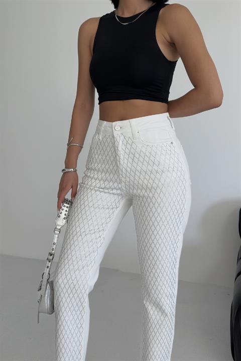 Taşlı Mom Fit Kot Pantolon