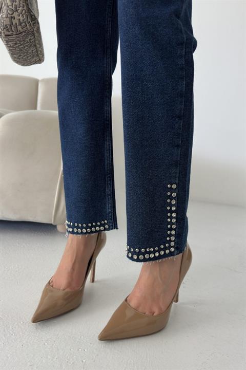 Taşlı Mom Fit Kot Pantolon
