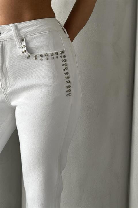 Taşlı Mom Fit Kot Pantolon