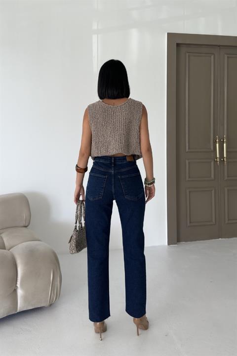 Taşlı Mom Fit Kot Pantolon