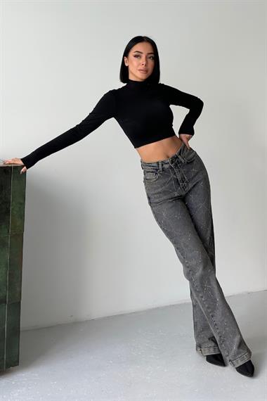 Baklava Desenli Taşlı Kot Pantolon