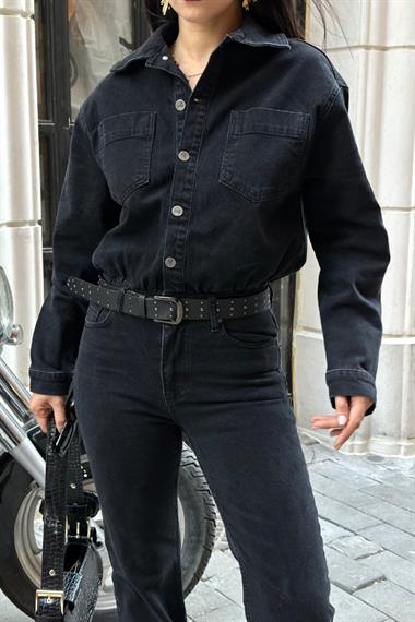 Beli Büzgülü Klasik Kot Tulum