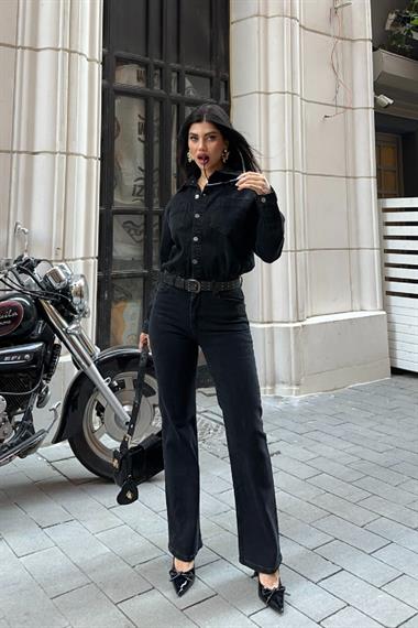 Beli Büzgülü Klasik Kot Tulum