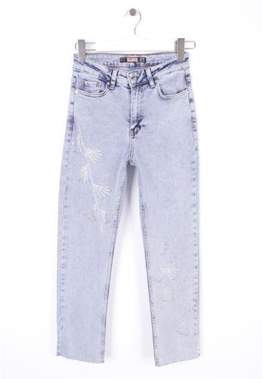 Çapraz Taşlı Mom Fit Kot Pantolon