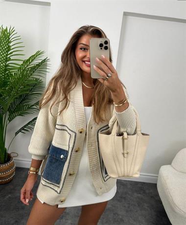 Cebi Jean Detaylı Tasarım Örme Hırka