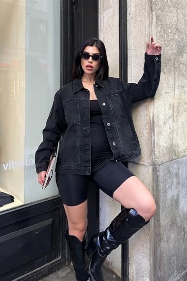 Cep Detaylı Kot Ceket