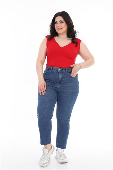 Dikişsiz Paça Mom Fit Kot Pantolon