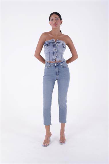 Dikişsiz Paça Mom Fit Kot Pantolon