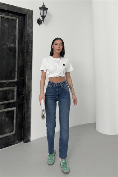 Dikişsiz Paça Mom Fit Kot Pantolon