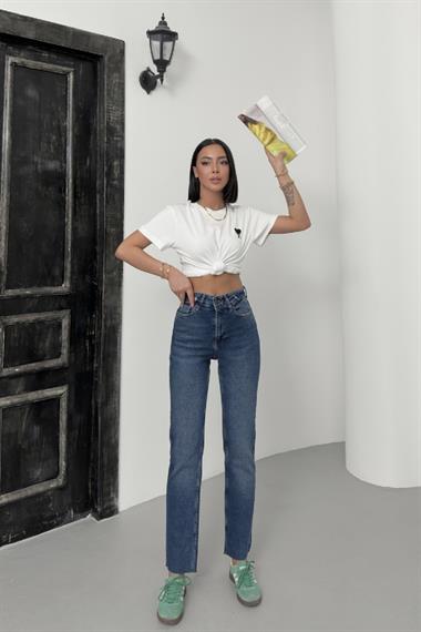 Dikişsiz Paça Mom Fit Kot Pantolon