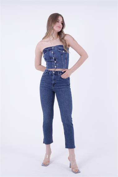 Dikişsiz Paça Mom Fit Kot Pantolon