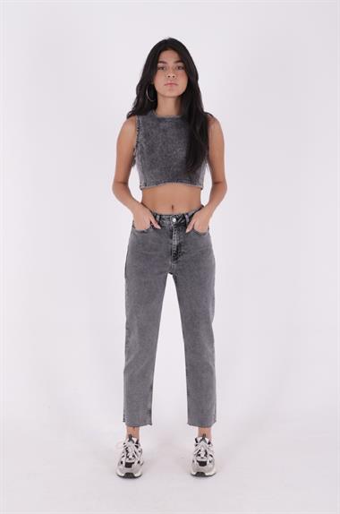 Dikişsiz Paça Mom Fit Kot Pantolon