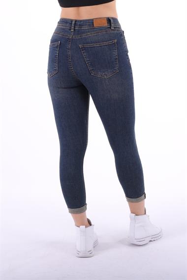 Double Folded Bottom High Waisted Skinny Short Jean Dark Tinted Denim Dark Tinted Denim (26-31)